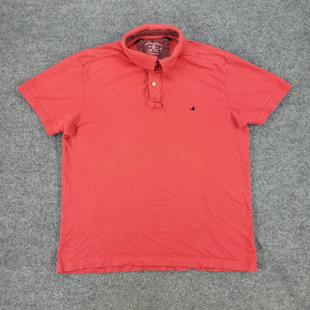 Brooksfield Polo Shirt Men's Large Red Logo Washed Cotton Collar Short Sleeve